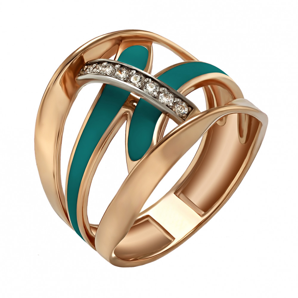 Золотое кольцо с фианитами и эмалью. Артикул 330127Е  размер 17.5 - Фото 4
