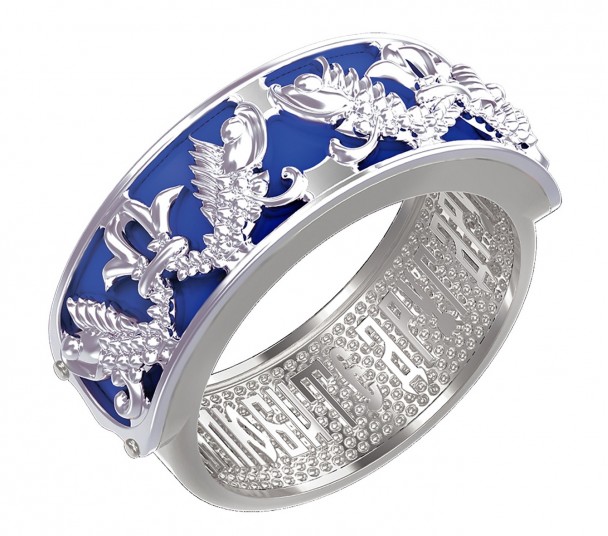 Серебряное кольцо с фианитами, улекситами и эмалью. Артикул 330662А - Фото  1