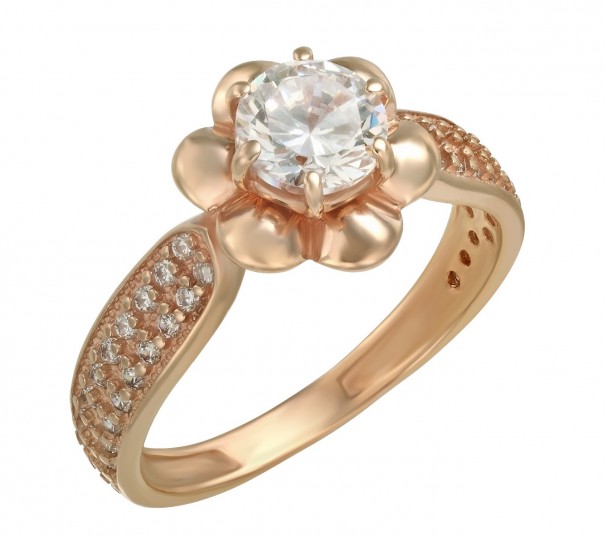 Золотое кольцо с фианитом. Артикул 330967 - Фото  1
