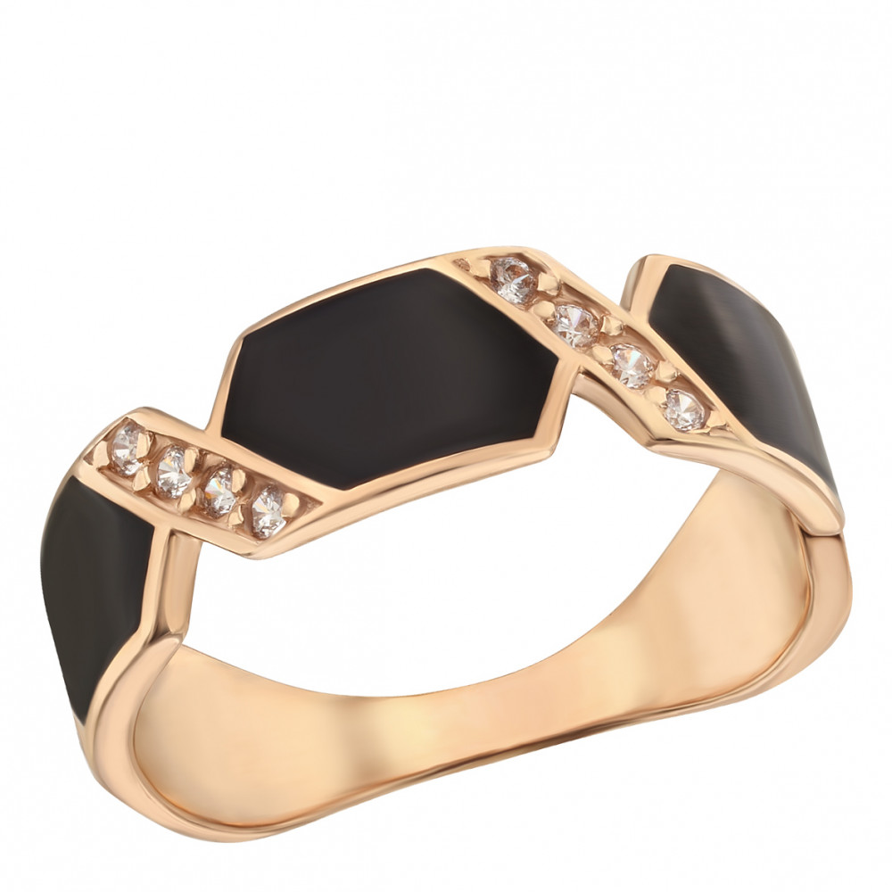 Золотое кольцо с эмалью и фианитами. Артикул 380148Е  размер 17.5 - Фото 2