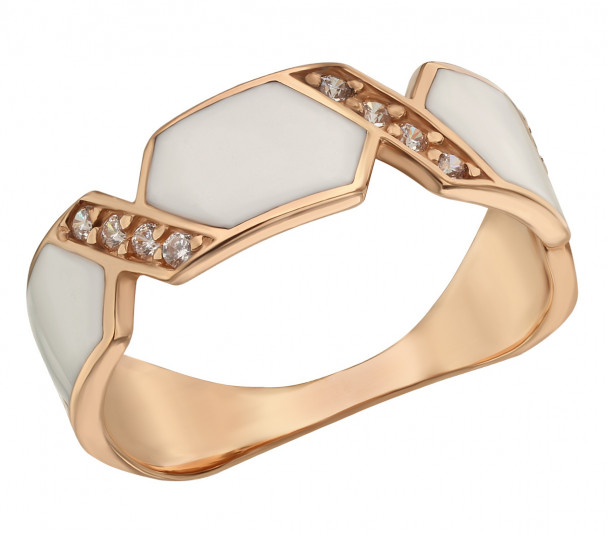 Золотое кольцо с эмалью и фианитами. Артикул 380148Е  размер 17.5 - Фото 1