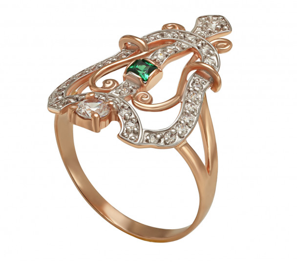 Золотое кольцо с изумрудом и фианитами. Артикул 367517  размер 16 - Фото 1