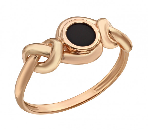 Золотое кольцо с агатом и фианитами. Артикул 379645 - Фото  1