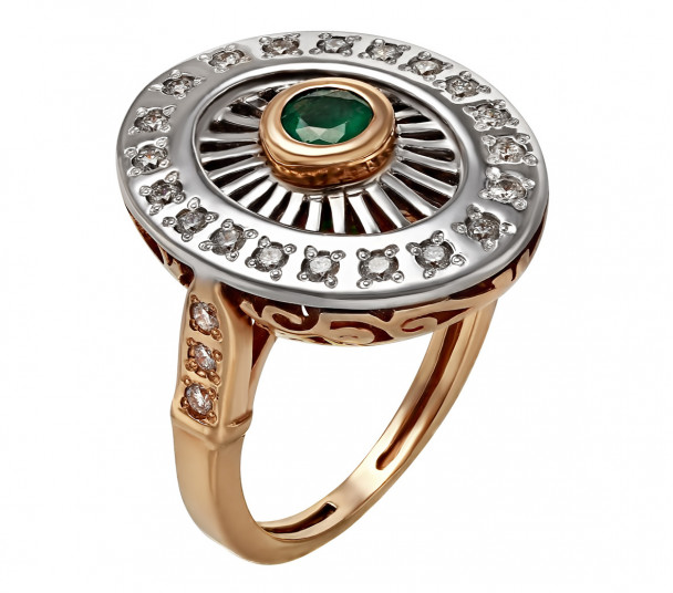Золотое кольцо с бриллиантами и изумрудом. Артикул 752010  размер 16.5 - Фото 1