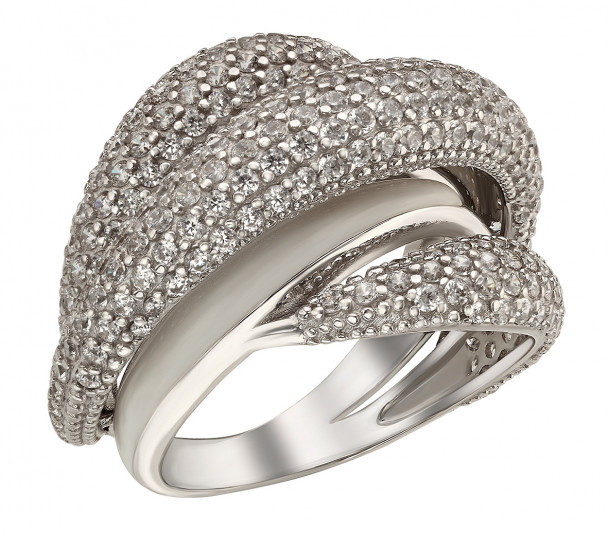Серебряное кольцо с жемчугом и фианитами. Артикул 320036С - Фото  1