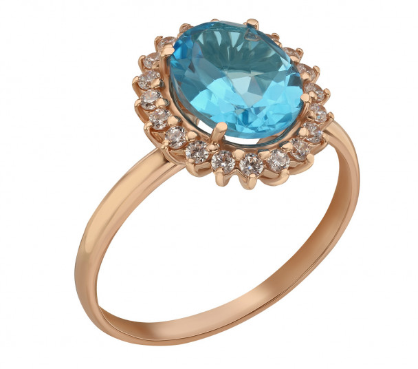 Золотое кольцо с голубым топазом и фианитами. Артикул 361669  размер 16 - Фото 1