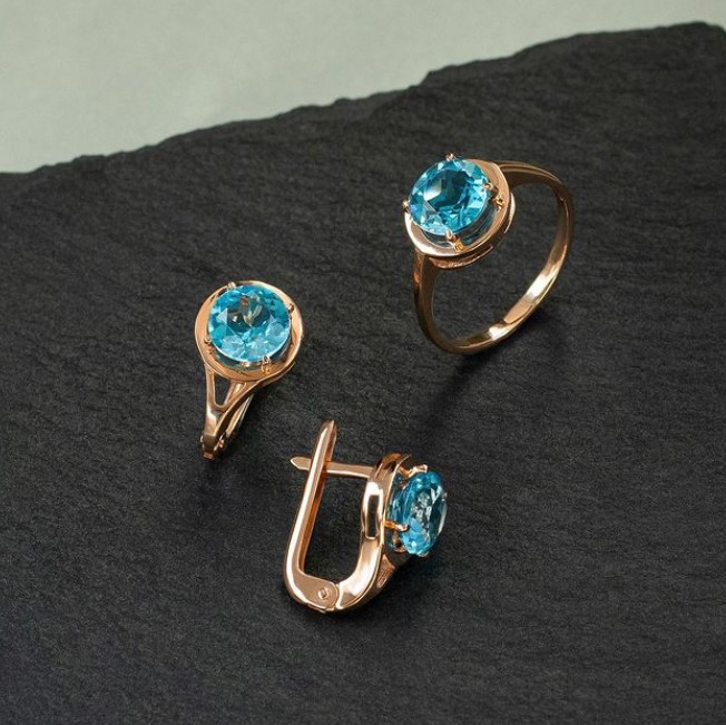 Золотое кольцо с голубым топазом. Артикул 361671  размер 16.5 - Фото 3