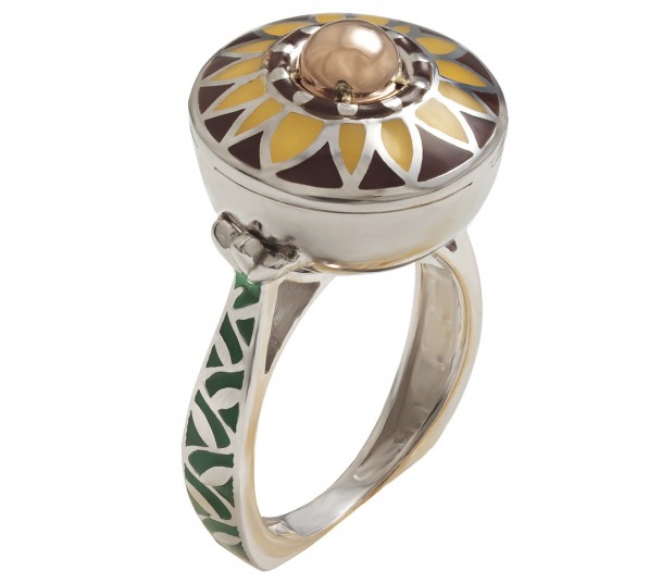 Серебряное кольцо с вставкой из золота и эмалью. Артикул 310269Н  размер 18 - Фото 1