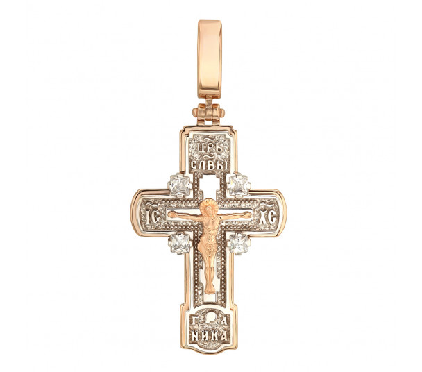 Золотой крест с фианитами и эмалью. Артикул 270123Е - Фото  1