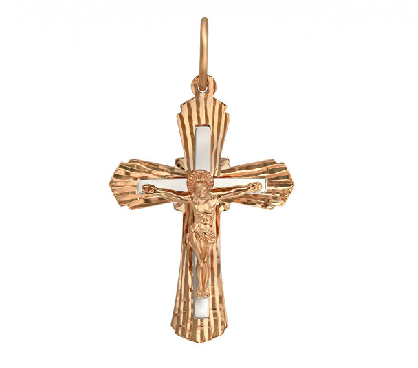 Золотой крестик в комбинированом цвете . Артикул 250069 - Фото  1