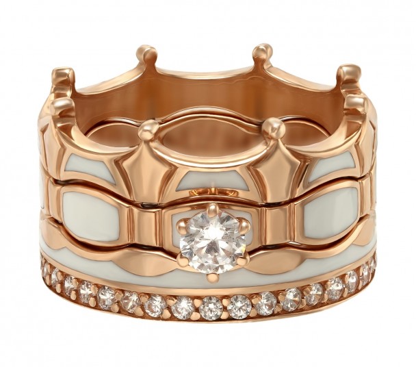 Золотое кольцо-корона с фианитами и эмалью. Артикул 330122Е  размер 17 - Фото 1