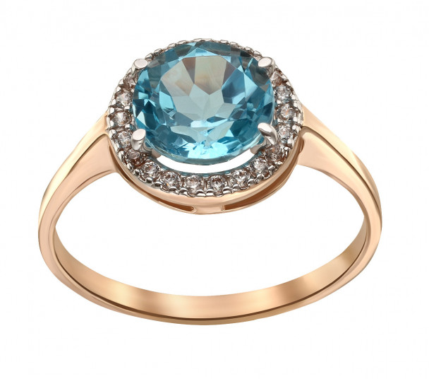 Золотое кольцо с голубым топазом. Артикул 361670 - Фото  1