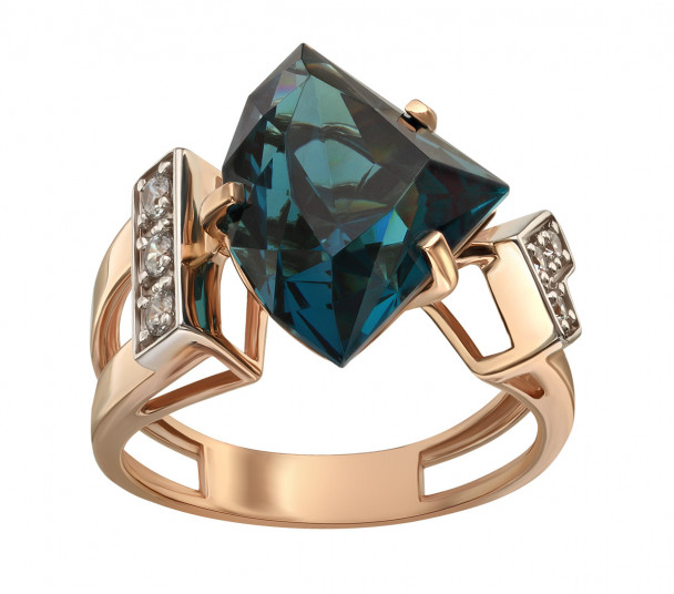Золотое кольцо с голубым топазом и фианитами. Артикул 371787  размер 16.5 - Фото 1
