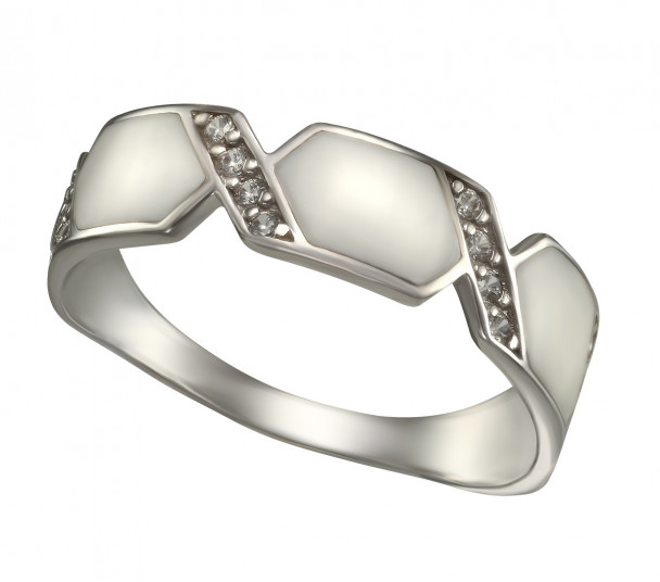 Кольцо в белом золоте с эмалью и фианитами. Артикул 380148В  размер 16 - Фото 1