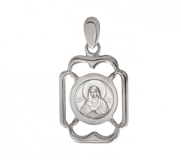 Серебряная ладанка "Икона Божией Матери Умиление". Артикул 120835С  - Фото 1