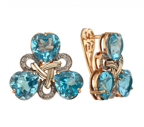 Золотые серьги с голубыми топазами и бриллиантами. Артикул 773247  - Фото 1