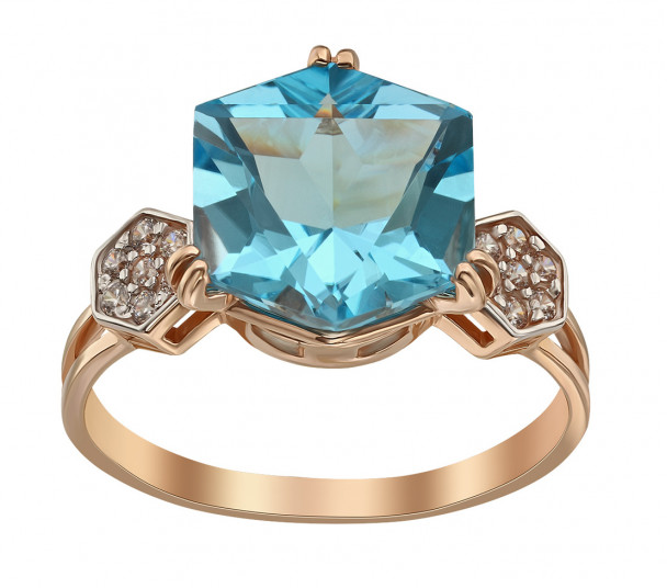 Золотое кольцо с голубым топазом и фианитами. Артикул 361679  размер 16 - Фото 1