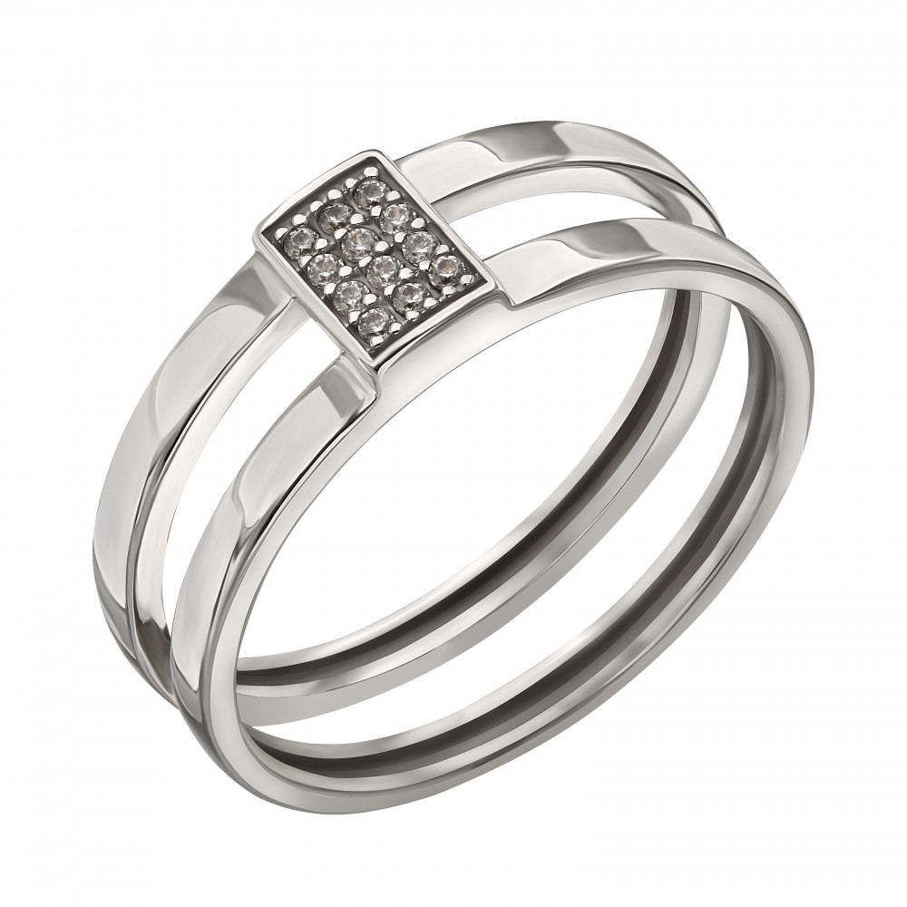 Двойное кольцо в белом золоте с бриллиантами. Артикул 740370В  размер 16 - Фото 3