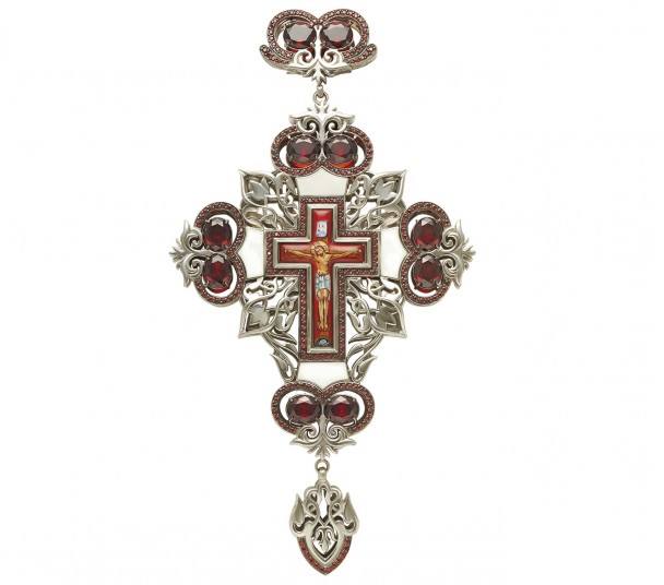 Наперсный крест с фианитами и эмалью. Артикул 270105А  - Фото 1
