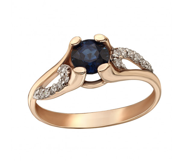 Золотое кольцо с бриллиантами и сапфиром. Артикул 741275  размер 16 - Фото 1