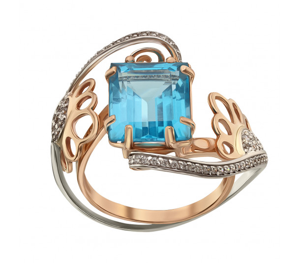 Золотое кольцо с голубым топазом и фианитами. Артикул 371636  размер 20.5 - Фото 1