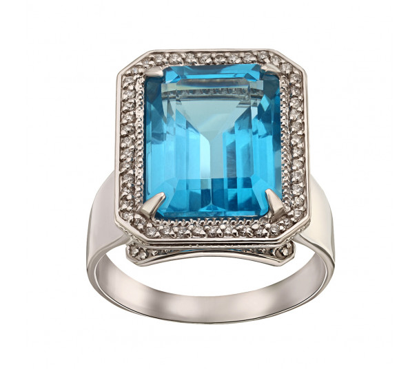 Кольцо в белом золоте с бриллиантами и голубым топазом. Артикул 753338В  размер 17.5 - Фото 1