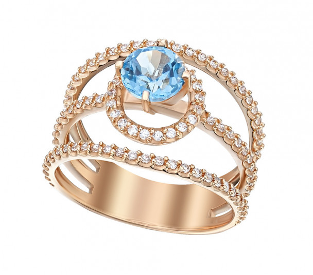 Золотое кольцо с голубым топазом и фианитами. Артикул 361520  размер 19 - Фото 1