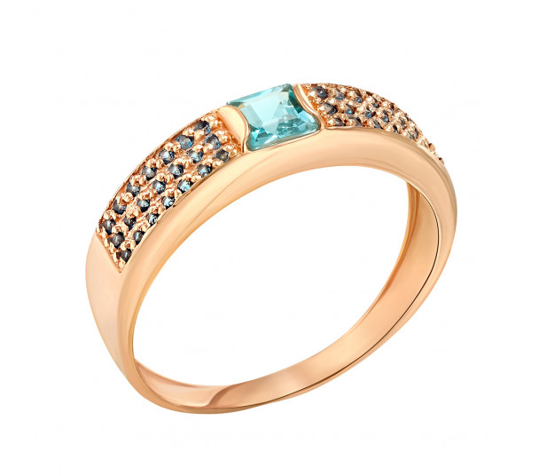 Золотое кольцо с голубым топазом и фианитами. Артикул 361558  размер 16 - Фото 1