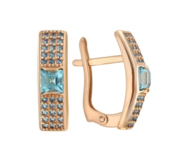Золотое кольцо с голубым топазом и фианитами. Артикул 361558 - Фото  1