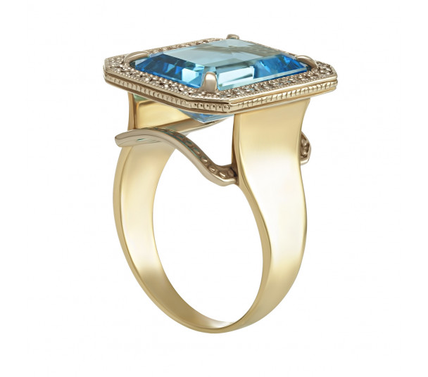 Золотое кольцо с бриллиантами и голубым топазом. Артикул 753338  размер 20 - Фото 1