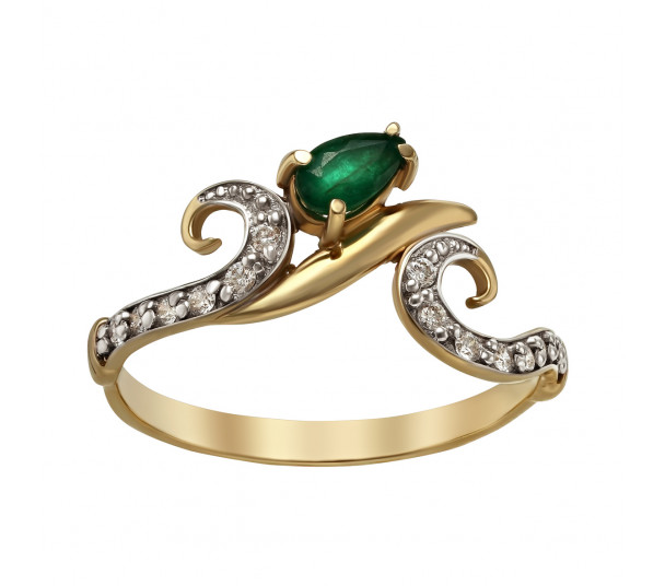 Золотое кольцо с бриллиантами и изумрудом. Артикул 742324  размер 16 - Фото 1