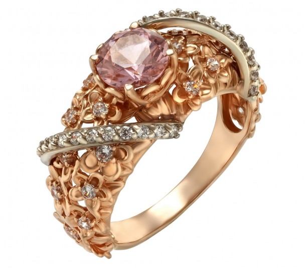 Золотое кольцо с нанокристаллом и фианитами. Артикул 330678  размер 18 - Фото 1
