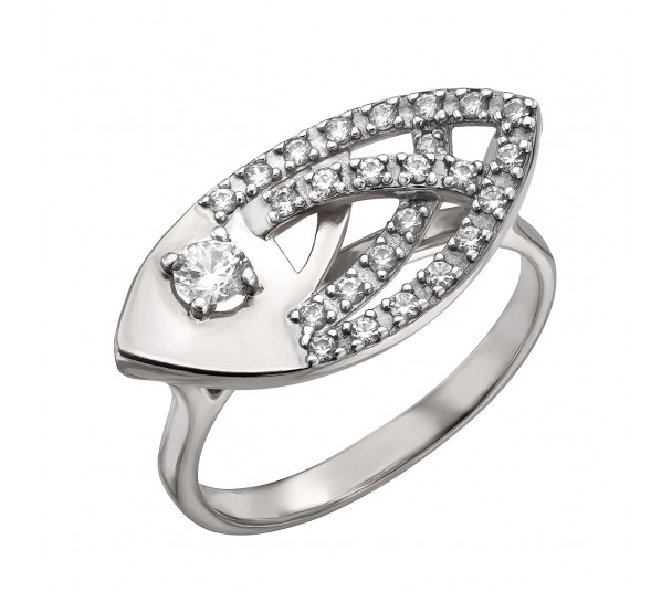 Серебряное кольцо с агатом и фианитами. Артикул 379646С - Фото  1