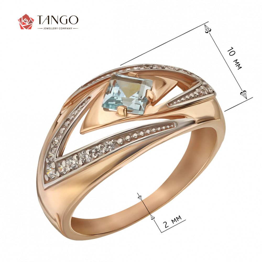 Золотое кольцо с голубым топазом и фианитами. Артикул 361688  размер 16 - Фото 2