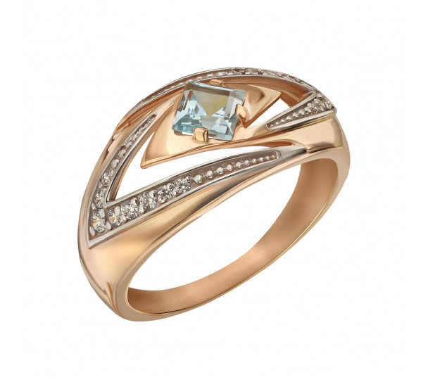 Золотое кольцо с голубым топазом и фианитами. Артикул 361688  размер 16 - Фото 1