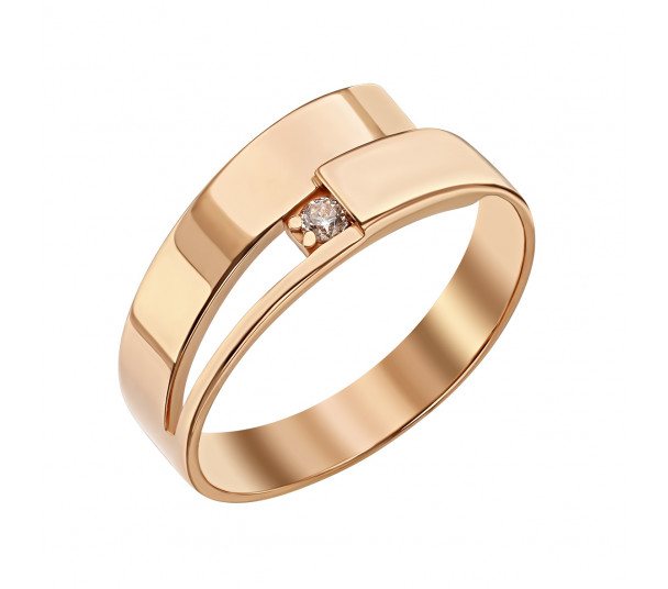 Обручальное кольцо из красного золота с бриллиантом. Артикул 750018 - Фото  1