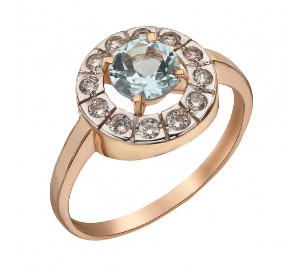 Золотое кольцо с голубым топазом и фианитами. Артикул 361644  размер 16 - Фото 1