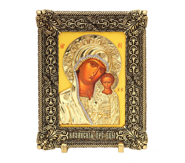 Настольная икона Божией Матери «Казанская». Оклад из латуни с фианитами. Артикул 970033Т  - Фото 1