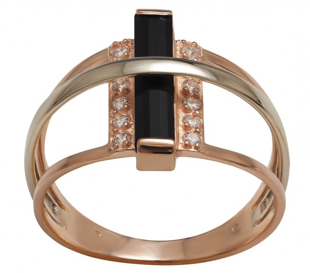 Золотое кольцо с агатом и фианитами. Артикул 379671  размер 16 - Фото 1