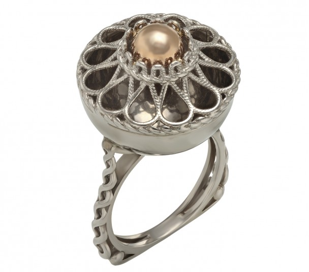 Серебряное кольцо с вставкой из золота. Артикул 310264Н  размер 18.5 - Фото 1