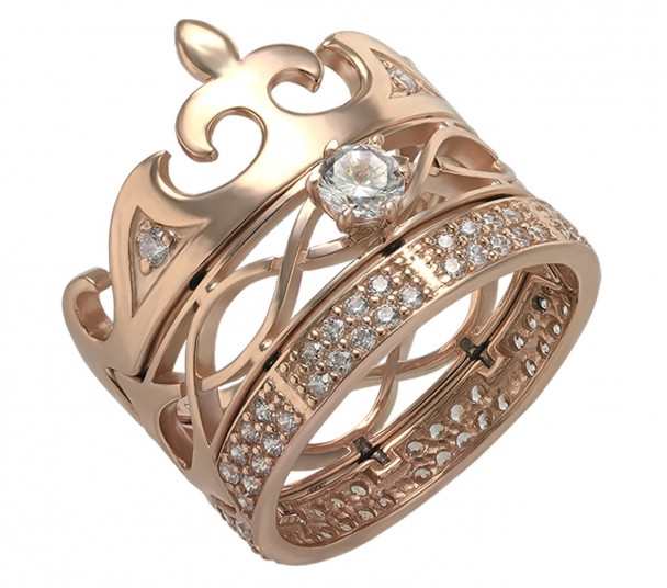 Золотое кольцо-корона с фианитами. Артикул 330093  размер 18 - Фото 1