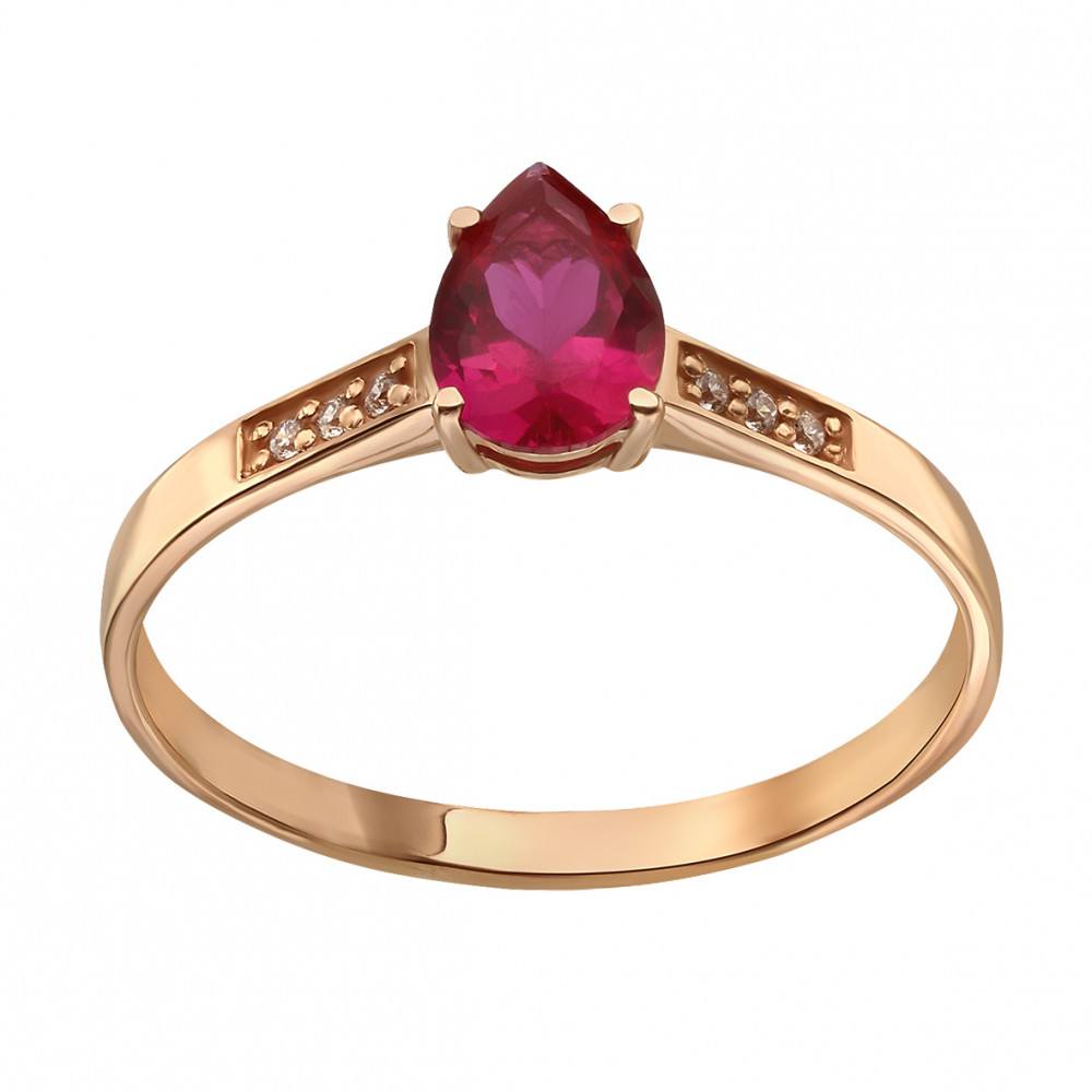Золотое кольцо с рубином и фианитами. Артикул 365710  размер 16 - Фото 3