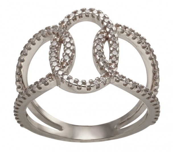 Серебряное кольцо с жемчугом, фианитами и нанокристаллами. Артикул 380190С - Фото  1