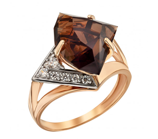 Золотое кольцо с кварцем и фианитами. Артикул 378774  размер 16.5 - Фото 1