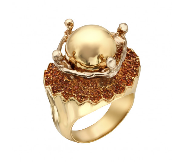 Золотое кольцо с бриллиантами и сапфирами. Артикул 751615 - Фото  1
