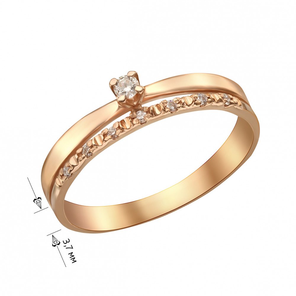 Золотое кольцо c бриллиантами. Артикул 740383  размер 15.5 - Фото 2