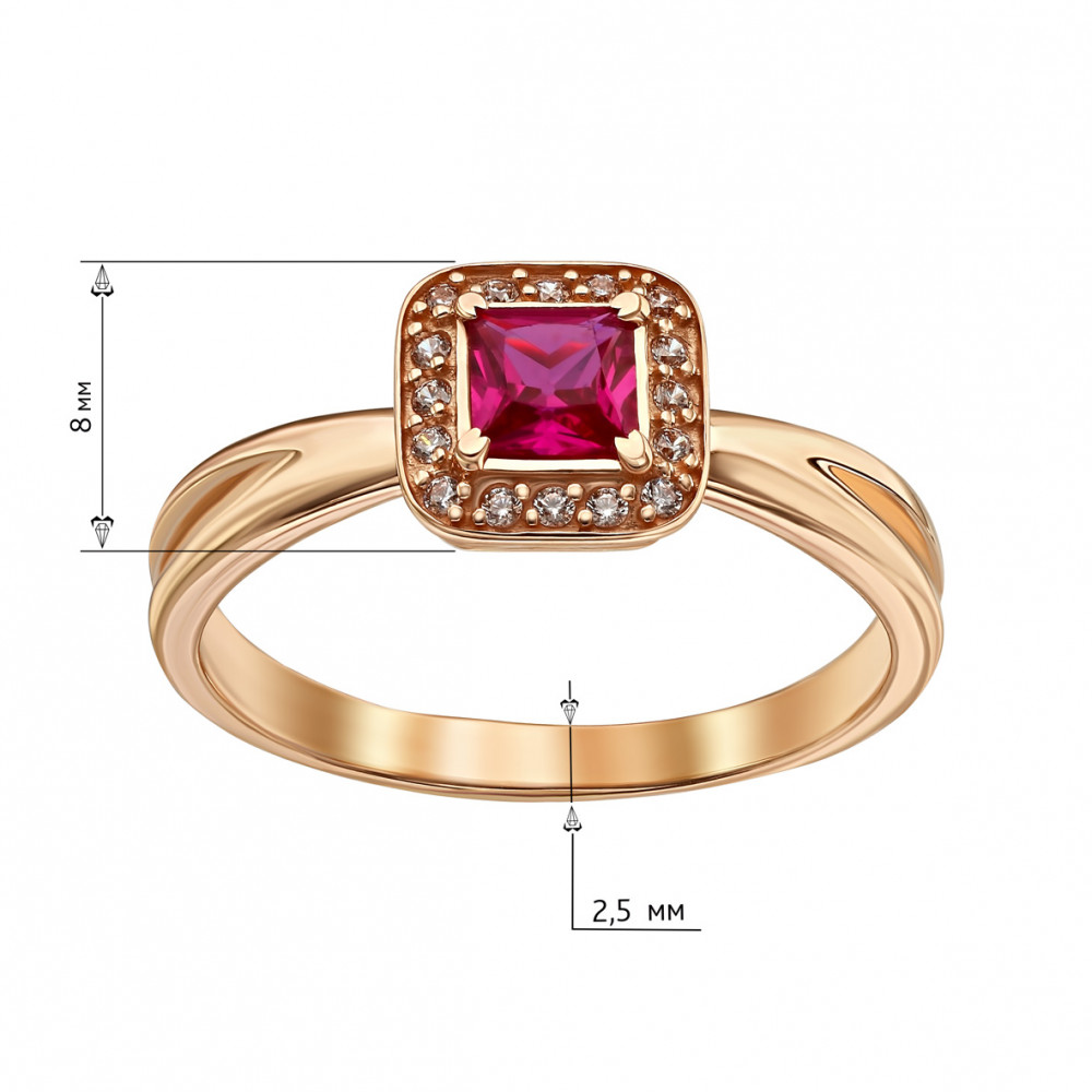 Золотое кольцо с рубинами и фианитами. Артикул 365700  размер 16.5 - Фото 2