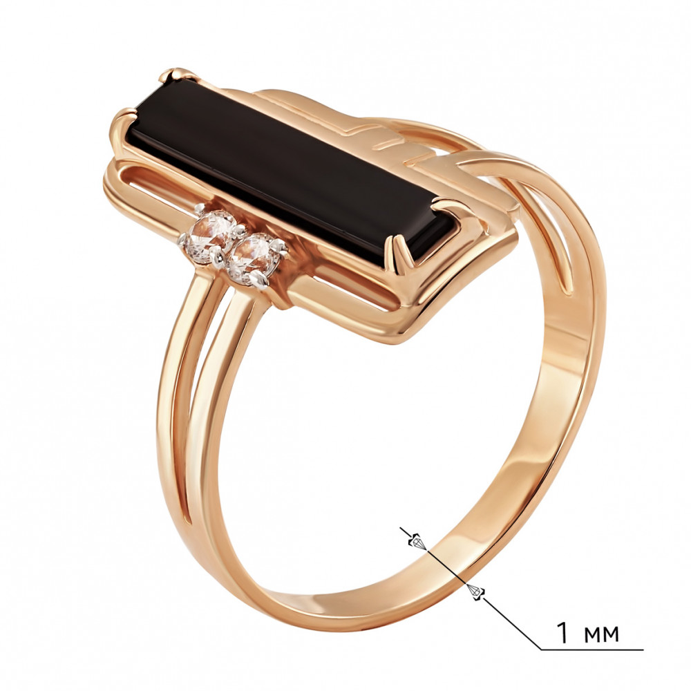 Золотое кольцо с агатом и фианитами. Артикул 379803  размер 16.5 - Фото 3