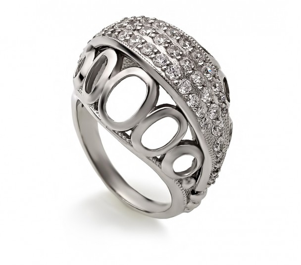 Серебряное кольцо с фианитами. Артикул 320127С - Фото  1