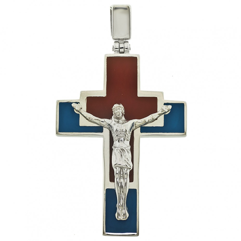 Срібний хрестик з емаллю. Артикул 250031А  - Фото 3